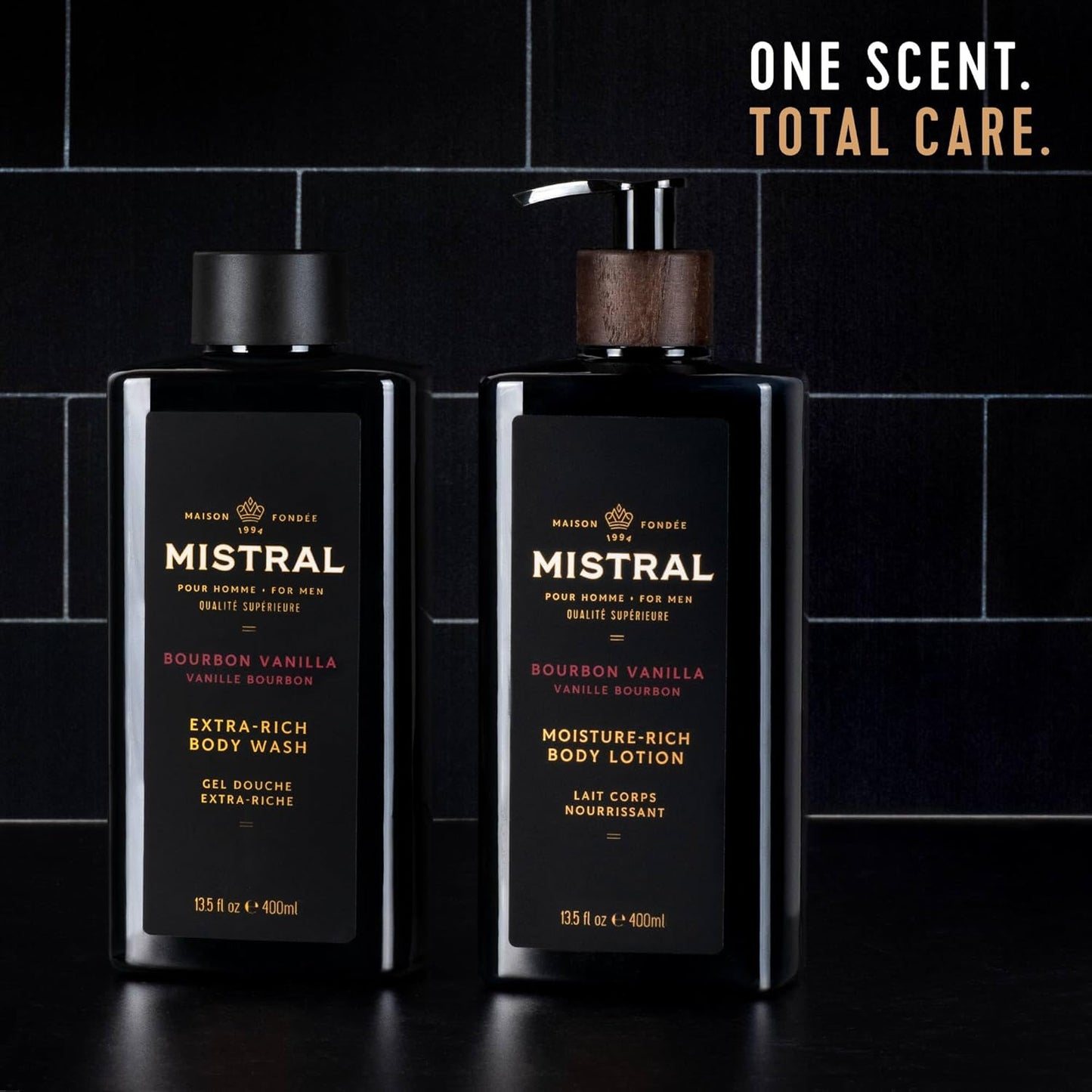 Mistral Bourbon Vanilla Body Lotion for Men - Fast-Absorbing Moisture-Rich Cream with Shea Oil & Squalane | 13.5 fl oz