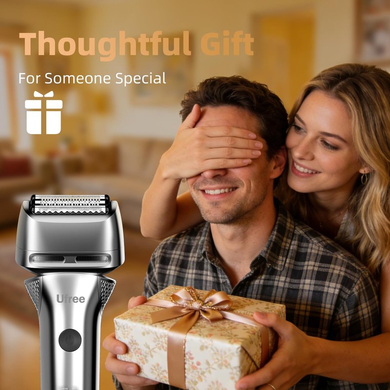 Ufree Electric Razor for Men, Foil Shaver with 2 Foil Heads, IPX7 Waterproof Electric Shaver, Wet Dry Cordless Razor, Chargeable&Portable Shavers for Men, Silver