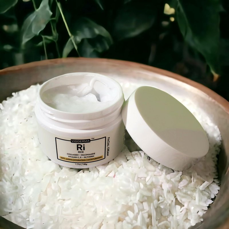 VIGDERMA Rice Facial Light Cream 1.7oz, Rice Bran Essence with Collagen, Niacinamide, Vitamin C, Glowing Look, Improves Moisture Skin Barrier, Nourishes Deeply, K Beauty