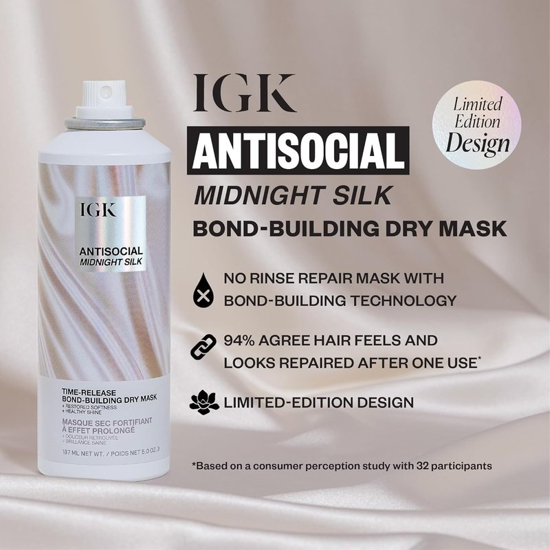 IGK Hair Treatment Full Size Set | Antisocial Dry Hair Mask + Good Behavior Spirulina Spray | Overnight Bond-Building + Keratin Like Smoothing Spray | Set of 2 - New and Improved Scent