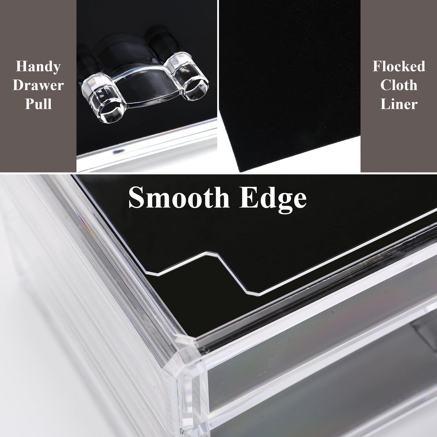Sea Team 3-Layer Stackable Clear Makeup Organizer with Drawers, Acrylic Plastic Cosmetic Display Case, Jewelry Storage Box, Holder for Dresser, Bathroom, Vanity, Countertop (8 Drawers)