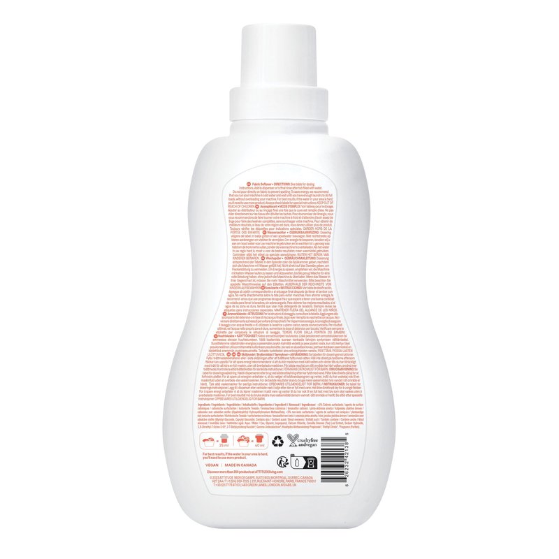 ATTITUDE Baby Fabric Softener, Plant and Mineral-Based Ingredients, HE Compatible, Vegan and Cruelty-free Laundry and Household Products, Pear Nectar, 40 Loads, 33.8 Fl Oz