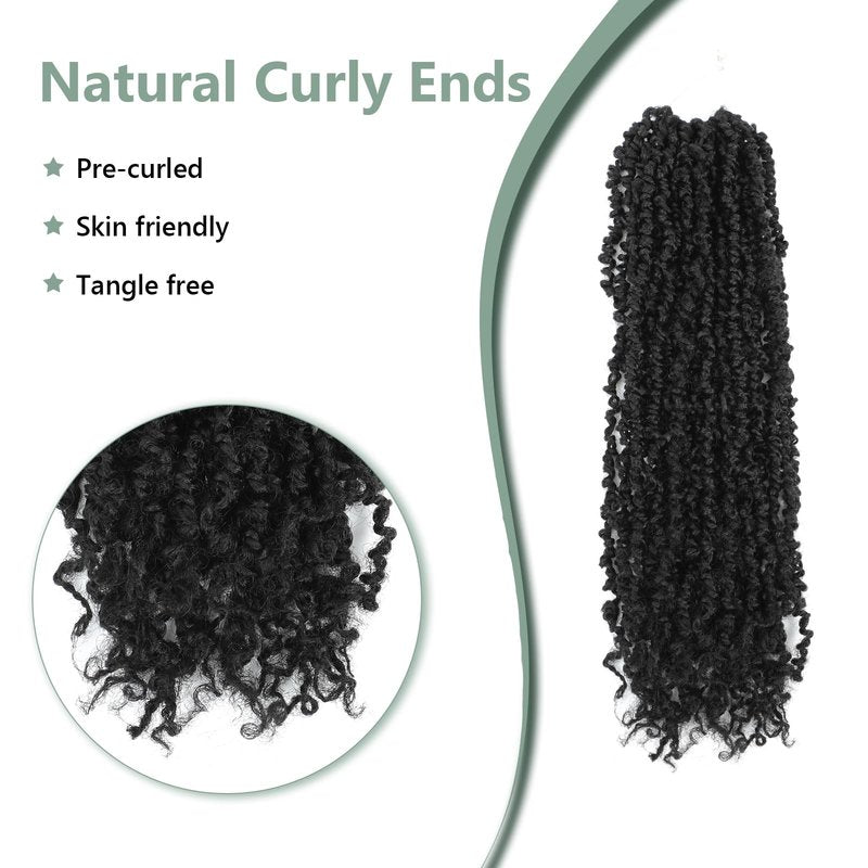 Peliri Yanky Spring Twist Crochet Hair - 16 Inch Pre-looped Spring Twist Crochet Hair with Kinky Twist 8 Packs(30 Stands/Pcs) Pre-twist Bohemian Passion Twist Crochet Hair(16 Inch,1B)