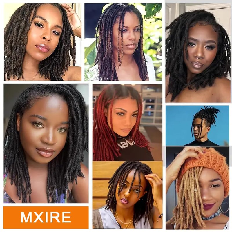 MXIRE Dreadlock Extensions 0.8cm Thickness 6 Inch 30 Strands Real Human Hair for Man/Women/Kids Full Head Handmade Permanent Loc Extensions Bundles Can Be Bleached Dyed Curled Twisted