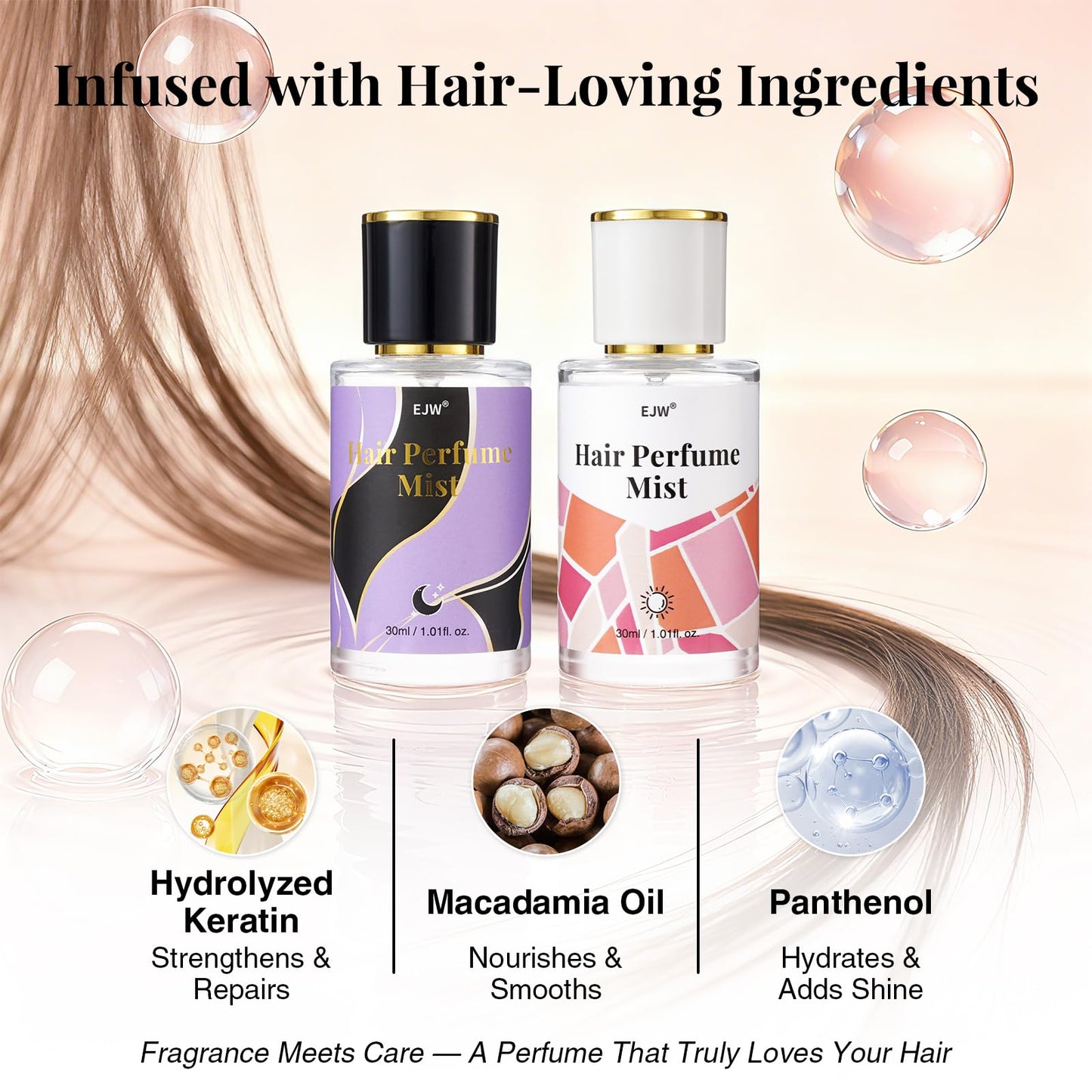 Hair Perfume Set for Women – Day & Night Duo Mist – Long Lasting, Clean & Nourishing Fragrance Spray – Alcohol-Free, Odor-Eliminating, Lightweight Formula – 2 x 3.4 fl oz