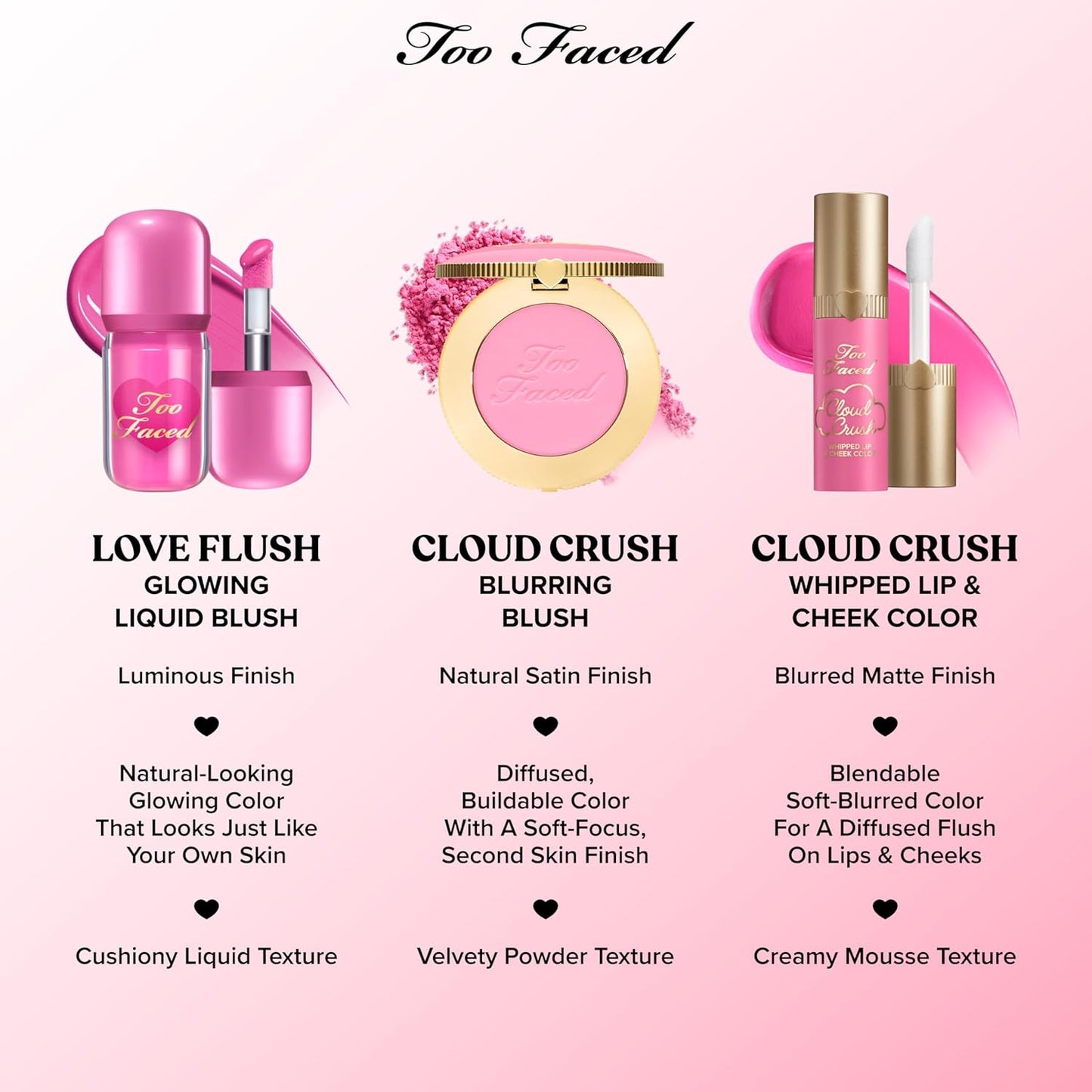 Too Faced Cloud Crush Blurring Blush - High-Pigment Velvety Powder for Cheeks | Vegan & Cruelty-Free