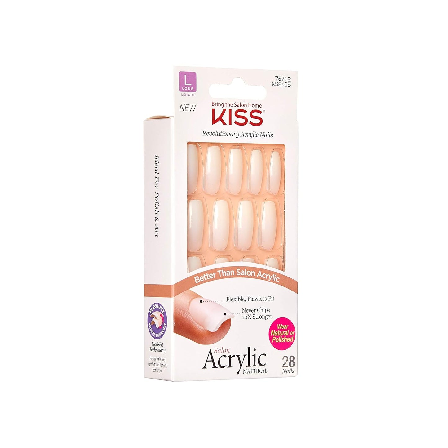 KISS Salon Acrylic Natural Press On Nails, Nail glue included, 'Rare', Nude, Short Size, Squoval Shape, Includes 28 Nails, 2g Glue, 1 Manicure Stick, 1 Mini File