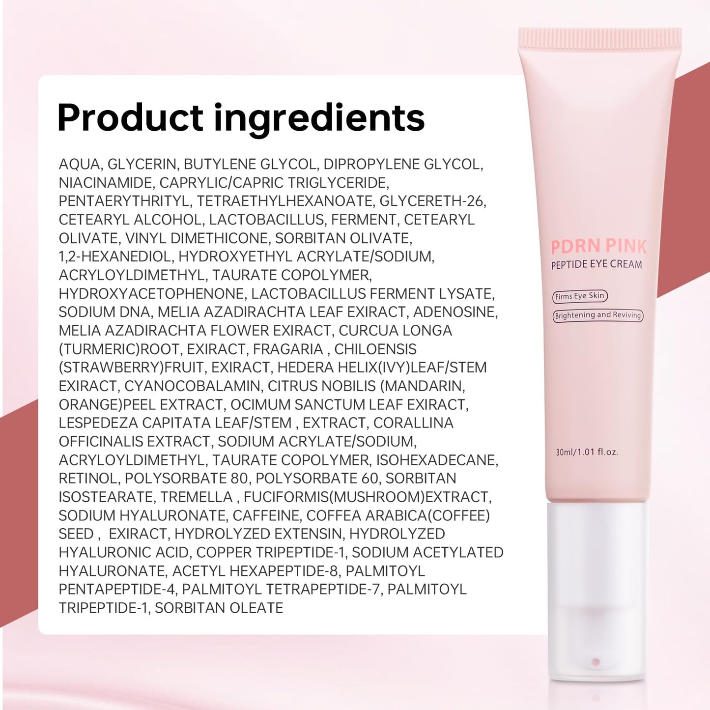 PDRN Pink Peptide Eye Cream,Under Eye Cream For Dark Circles with Niacinamide, Retinol & Hyaluronic Acid to Fight Fine Lines,Wrinkles,Puffiness And Bags Under Eyes,Korean Skin Care 30ml/1.01 fl. oz