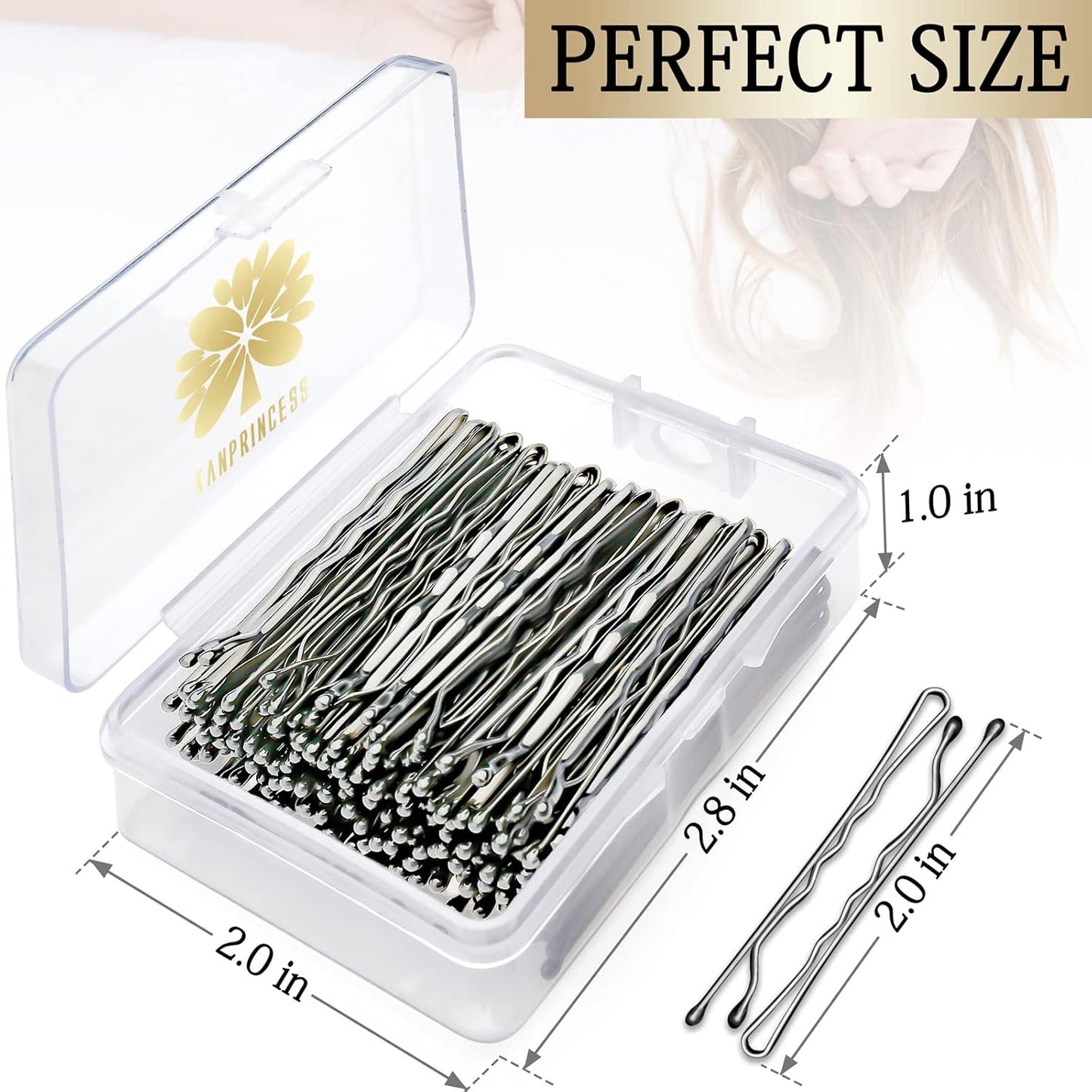 100PCS 2Inches Hair Pins Kit Secure Hold Bobby Pins Clips for Women Girls and Hairdressing Salon With Clear Storage Box(Black)
