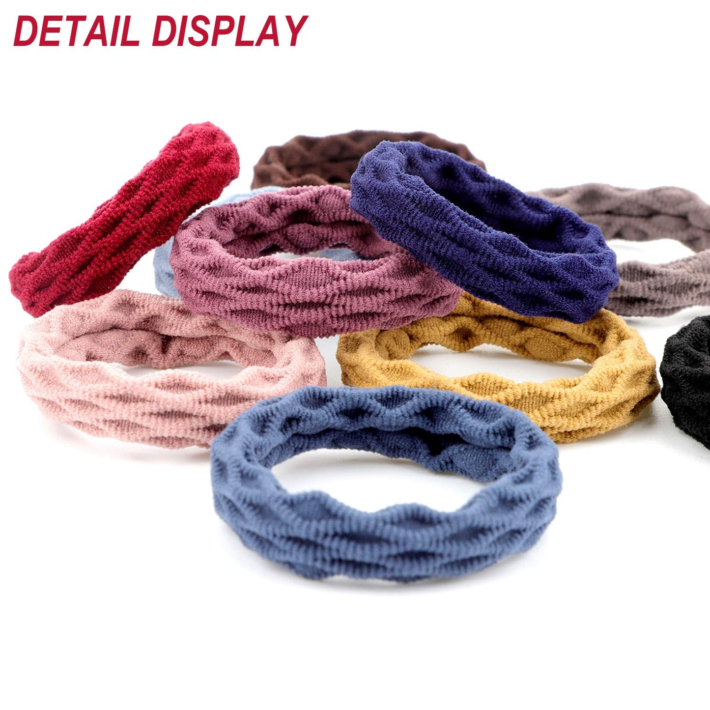 Seamless Hair Ties - 60 Cotton No-Crease Ponytail Holders for Thick Curly Hair