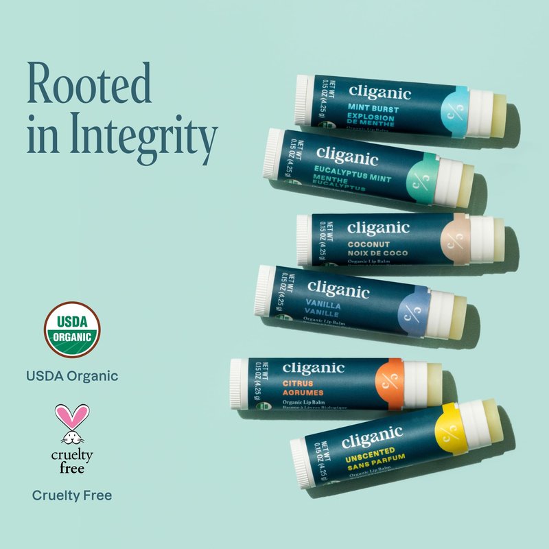 Cliganic Organic Lip Balm Set (4 Packs of 6 Tubes), 100% Natural Moisturizer for Cracked & Dry Lips