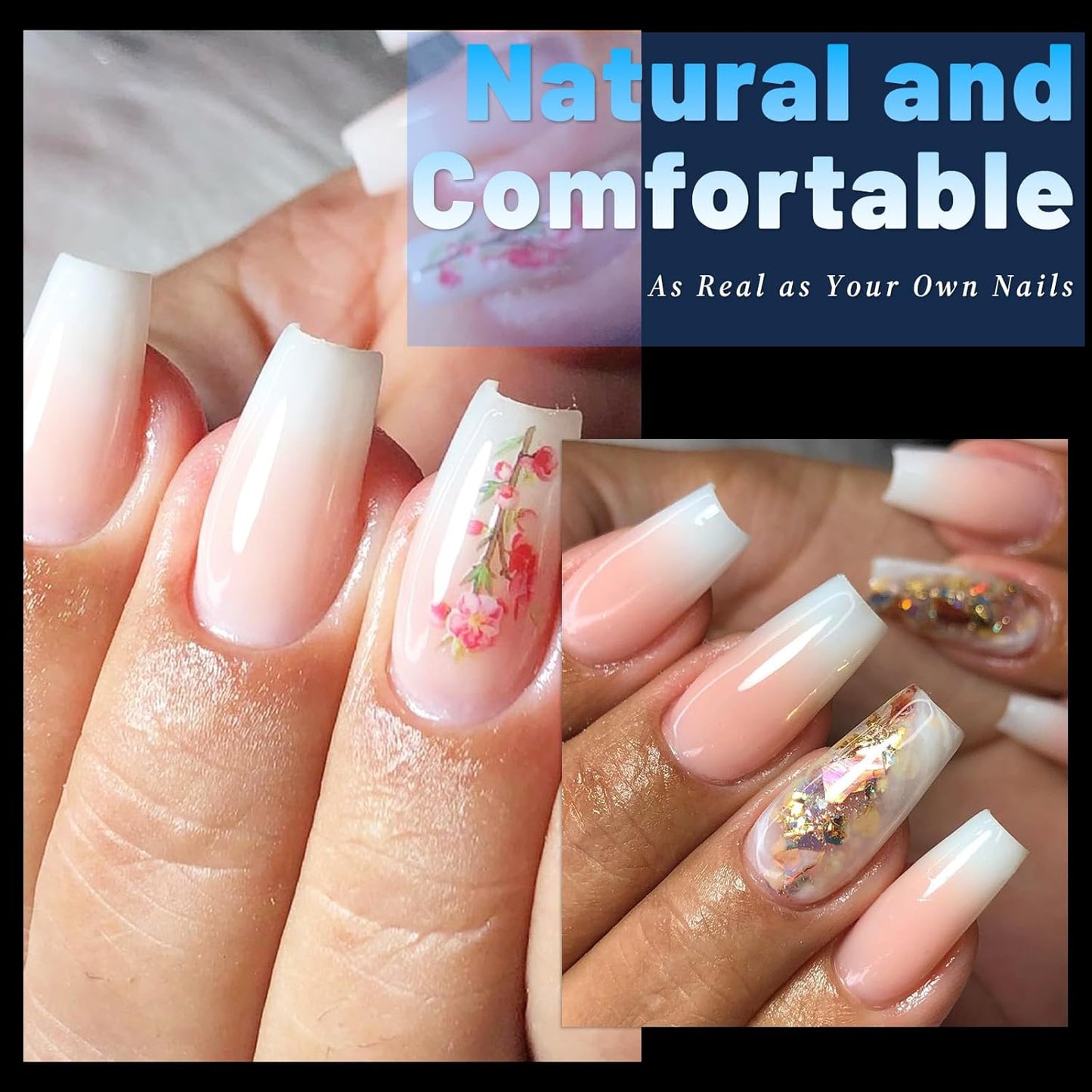 240pc Square Gel Nail Tips Medium Fake Nails for Press on Nails Clear Acrylic Nails Tips, 12 Size Full Cover Nail tips Square Soft Gel Nail Tips False Nails Extension Artificial Fingernails