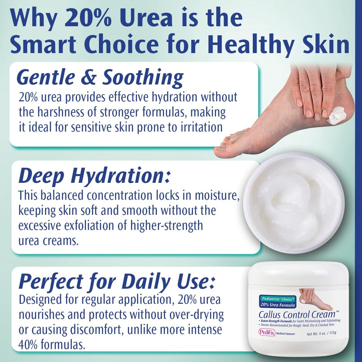 Pedifix 20% Urea Callus Control Foot Cream - Extra Strength Treatment for Dry, Cracked Feet | 4 Oz. (113g)