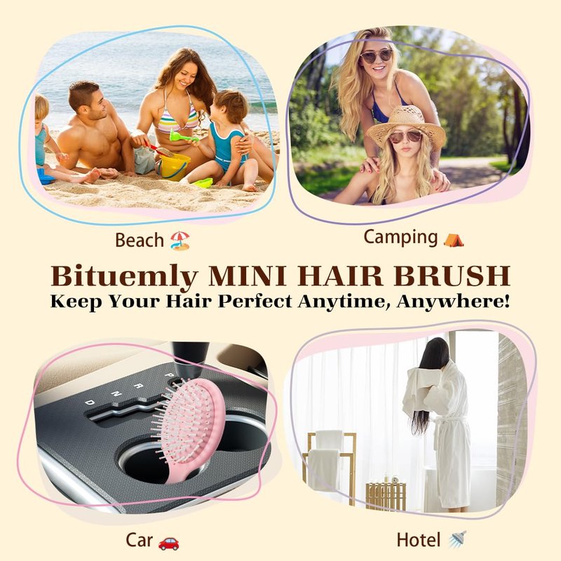 Bituemly 10Pcs Mini Hair Brush, Travel Detangling Brush for Girls Boys Kids Women Men, Pocket Small Hairbrush for Thick Curly Thin Long Short Wet or Dry Hair No Tangle