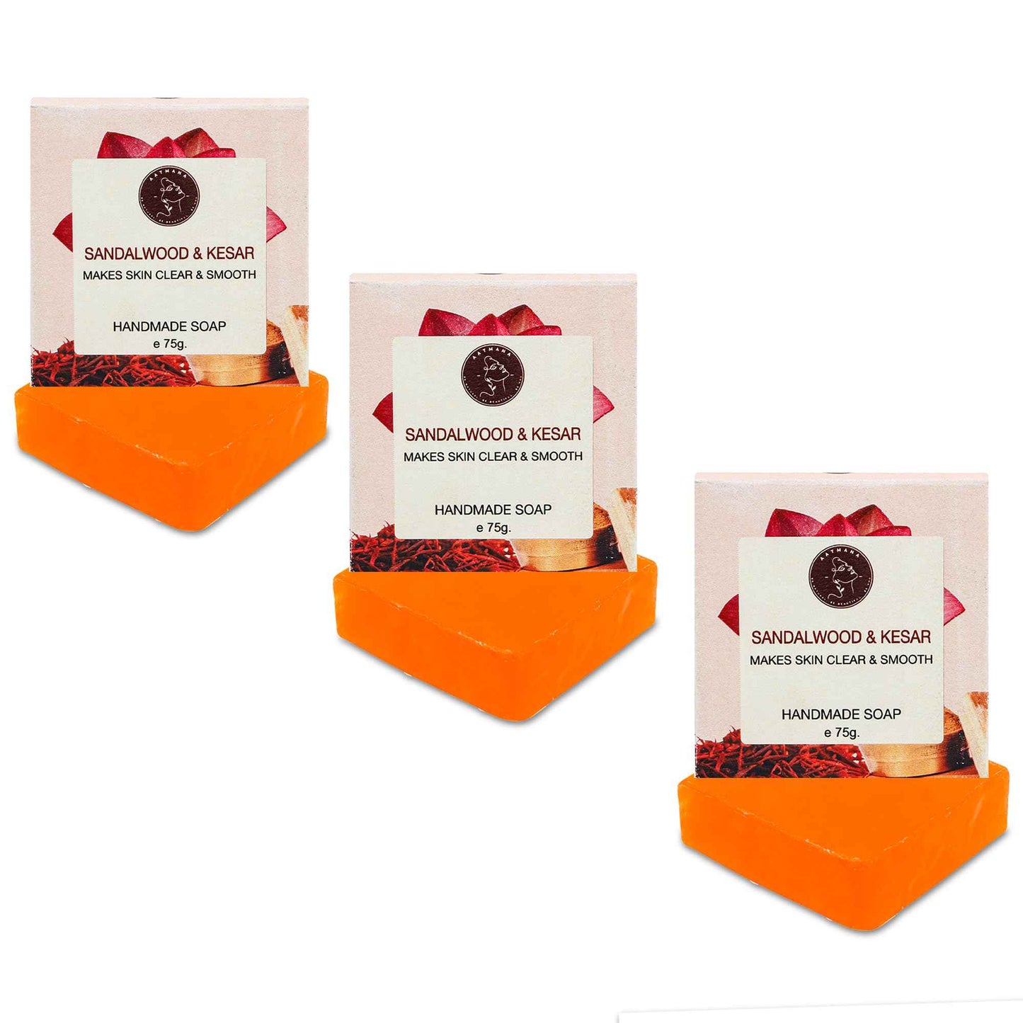 AATMANA Sandalwood Saffron Handmade Natural Bar Soap for Men & Women, Moisturizing Body & Face Soap, 7.9 Oz Soap Bars (3 Soap Set)