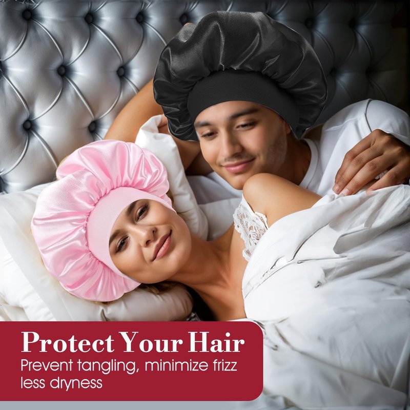 COMNICO 22 Pcs Silk Hair Bonnet for Sleeping, Elastic Wide Band Satin Bonnets Reusable Soft Sleep Cap Color Large Bathing Shower Cap for Women Curly Hair