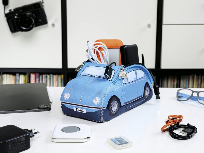 BRISA VW Collection - Volkswagen Neoprene Universal Makeup Cosmetics Toiletry Travel Pharmacy Bag in Beetle Design (Light Blue/Large)
