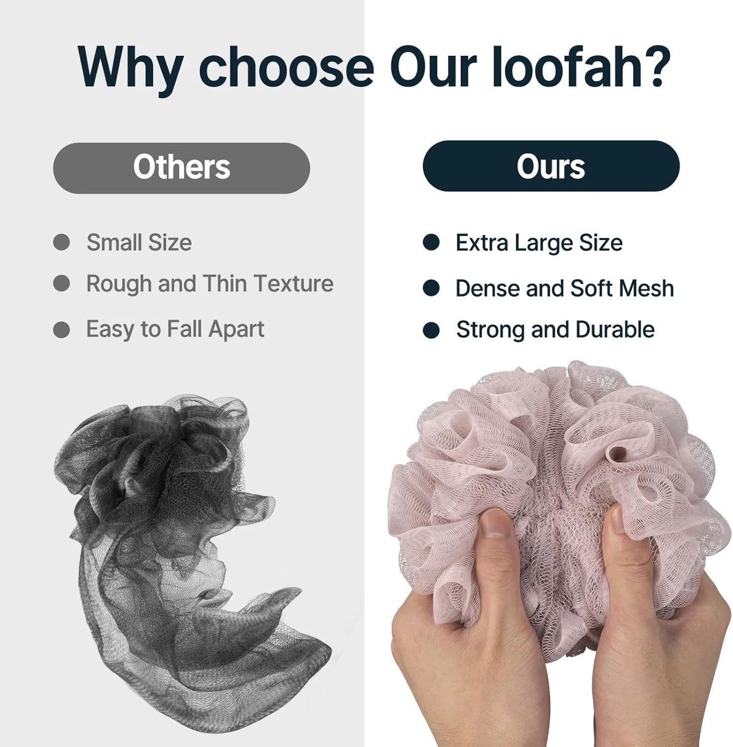 AmazerBath Loofah Sponge, Shower Loofah for Men and Women - Body Scrubber Loofa Set of 3 Classic Black & White Edge, Bath Sponge 60g/PCS