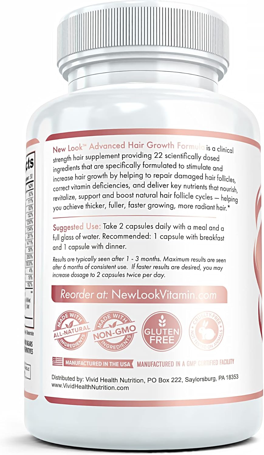 Hair Growth Support Vitamins for Men & Women - Clinical Strength Biotin Supplement for Thicker, Fuller Hair | 60 Capsules