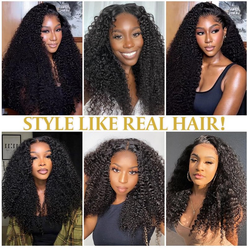 13x4 Lace Frontal Closure Kinky Curly Human Hair Ear to Ear Frontal HD Lace Pre Plucked 16 Inch Free Part Brazilian Hair Extensions 150% Density Natural Black