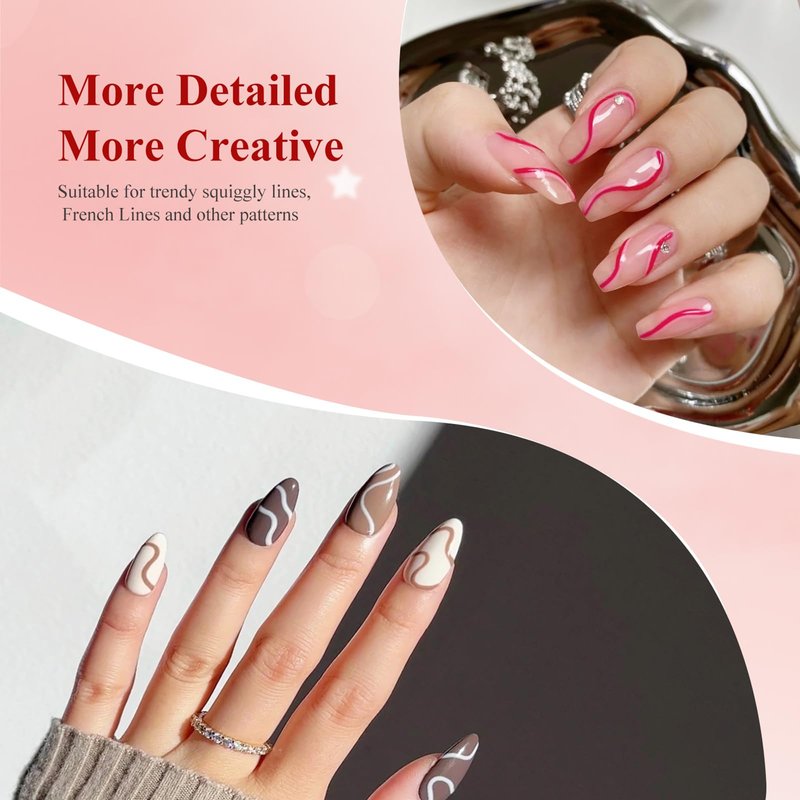 eodci Nail Art Gel Liner Set, 12 Colors Black Red Pink Yellow Green Glitter Fall Winter Gel Polish for Swirl French Tip Painting Designs Soak Off Built Thin Brush DIY Nail Design Kit