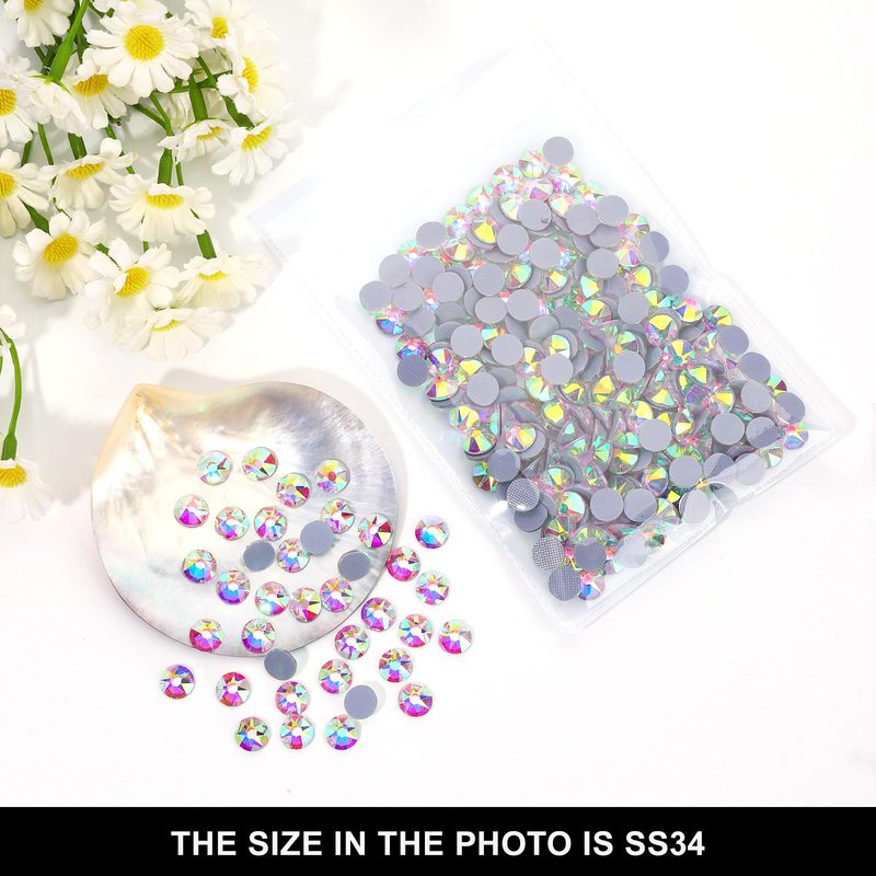 Novani Hotfix Rhinestones 288pcs Crystal AB Round Iron on Rhinestone Style 2088 Sparkly Crystal Gemstones for Fabric and Crafting, SS34 (7.0-7.3mm)