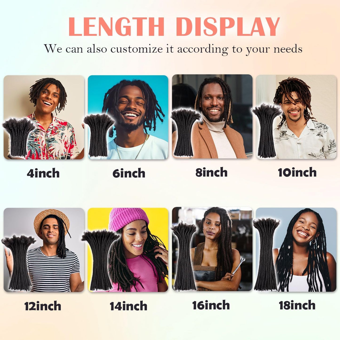 Teresa Dreadlock Extensions Real Human Hair 16 Inch 0.6cm Width Loc Extension Human Hair 10 Strands Full Hand-made Permanent Locs Extensions Natural Black Can Be Dyed and Bleached for Men/Women/Kids