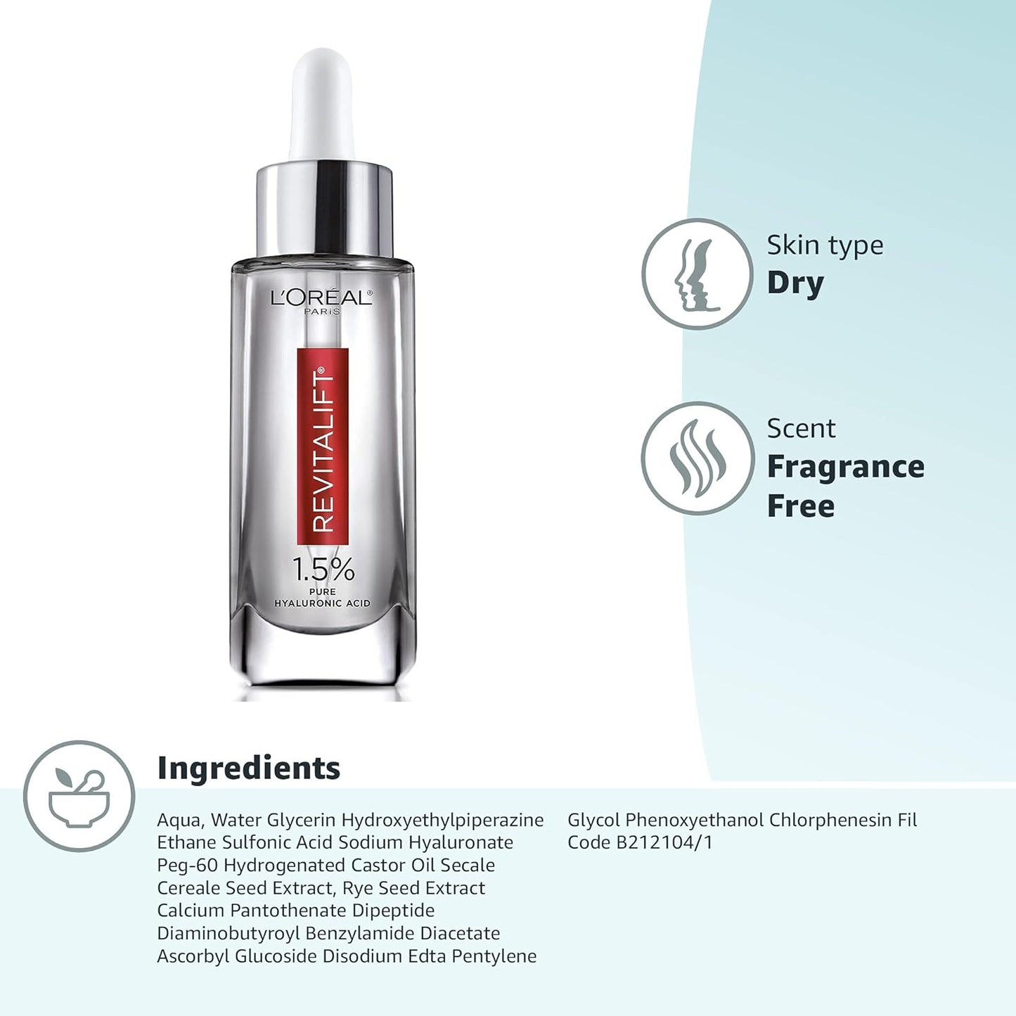 L'Oreal Paris Revitalift Hyaluronic Acid Face Serum - Hydrate & Reduce Wrinkles | Fragrance-Free 1.7 oz