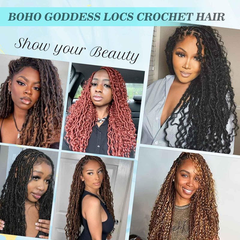 24 inch Boho Soft Locs Crochet Hair 8 Packs Boho Faux Locs Crochet Hair Pre-looped Goddess Locs Hair with Curly Ends Bohemian River Locs for Black Women ((T/BUG#)