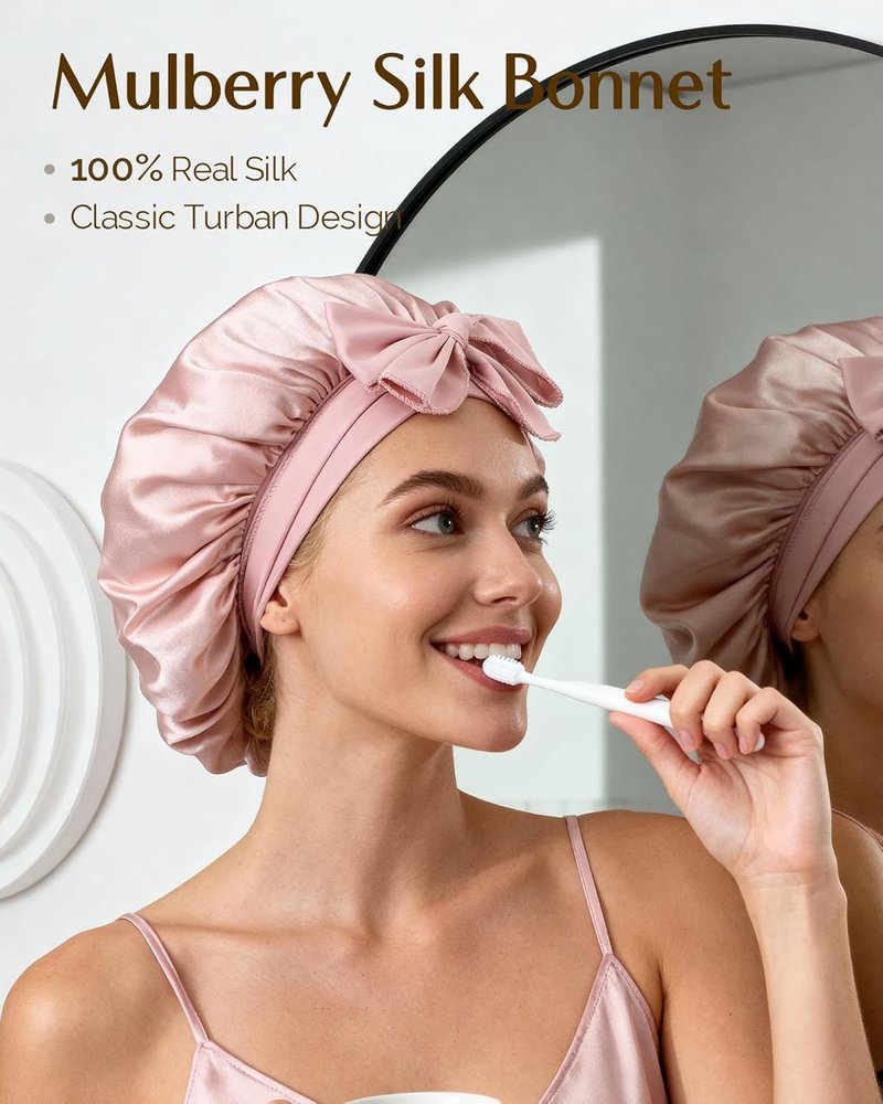22 Momme 100% Mulberry Silk Sleep Bonnet for Women - Double Layer Design with Tie Band