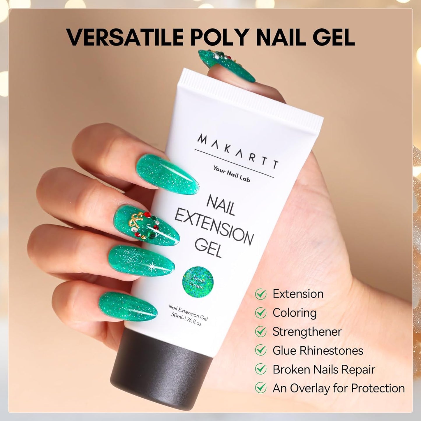 Makartt Poly Nail Gel: Clear 50ML Gel Builder for Natural-Looking Strengthener 3D Molding Gel for Trendy Nail Art-Long-Lasting and Easy to Use Supplies