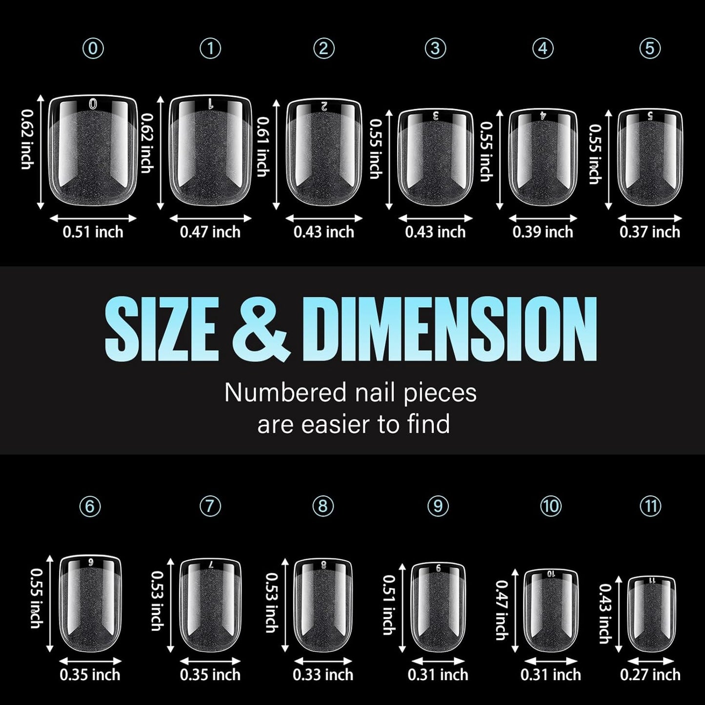 TOMICCA Short Nail Tips Extra Short Square Nail Tips, 192Pcs Fake Nails 12 Sizes Acrylic Clear Nails for Beginner and Professional DIY Gel Nails Salon
