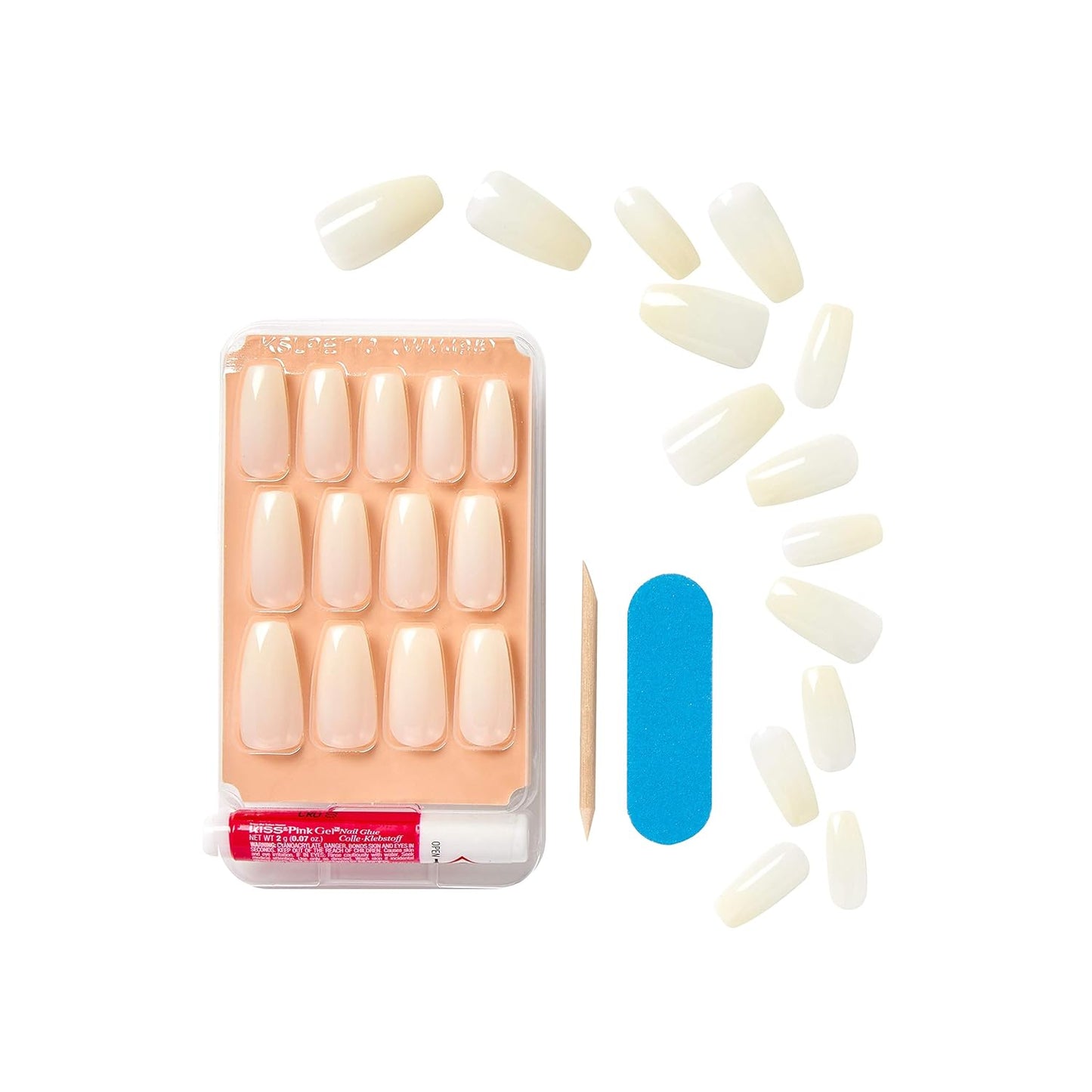 KISS Salon Acrylic Natural Press On Nails, Nail glue included, 'Rare', Nude, Short Size, Squoval Shape, Includes 28 Nails, 2g Glue, 1 Manicure Stick, 1 Mini File