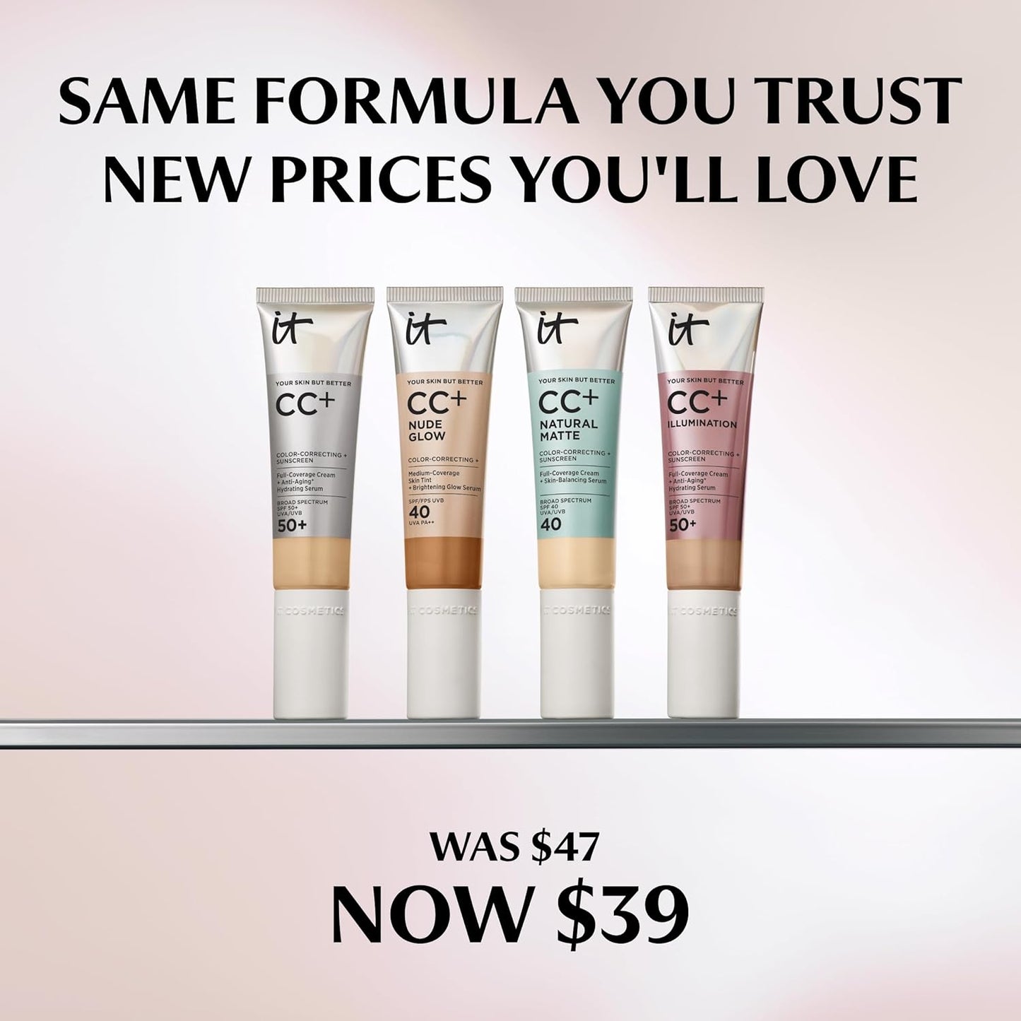 IT Cosmetics CC+ Nude Glow Foundation | Medium Coverage SPF 40, 2% Niacinamide & Hyaluronic Acid, 24H Hydration - 1.08 fl oz