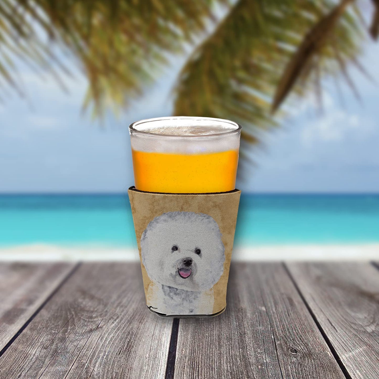 Caroline's Treasures SC9135RSC Bichon Frise Red Cup Hugger Cup Cooler Sleeve Hugger Machine Washable Drink Sleeve Hugger Collapsible Insulator Beverage Insulated Holder