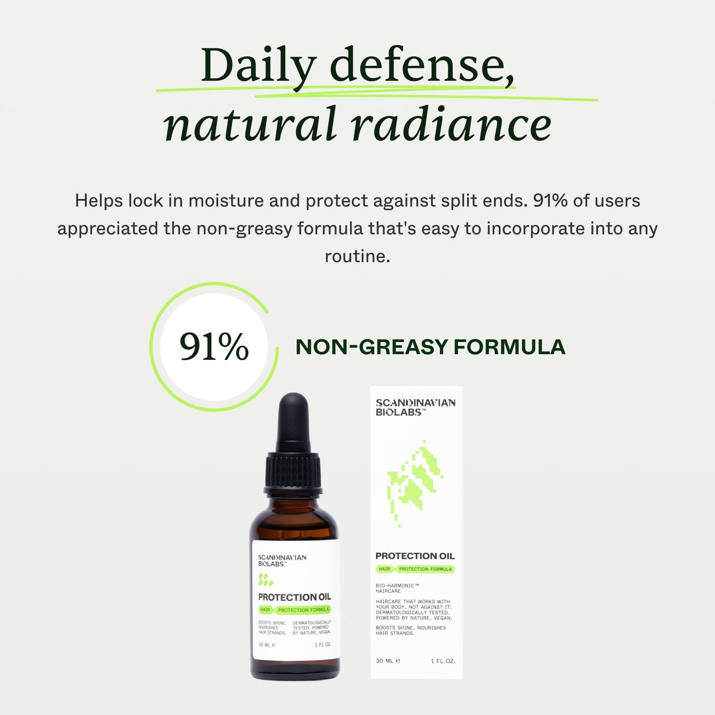 Scandinavian Biolabs Protection Oil | Enhances Shine, Heat Protection, Frizz Control, Deep Moisture, Smooths Split Ends, Silicone-Free, Fragrance-Free, 30 mL/ 1 Oz