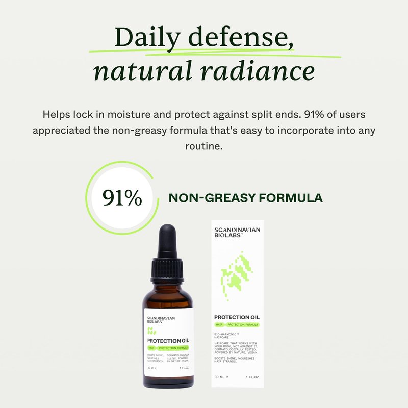 Scandinavian Biolabs Protection Oil | Enhances Shine, Heat Protection, Frizz Control, Deep Moisture, Smooths Split Ends, Silicone-Free, Fragrance-Free, 30 mL/ 1 Oz