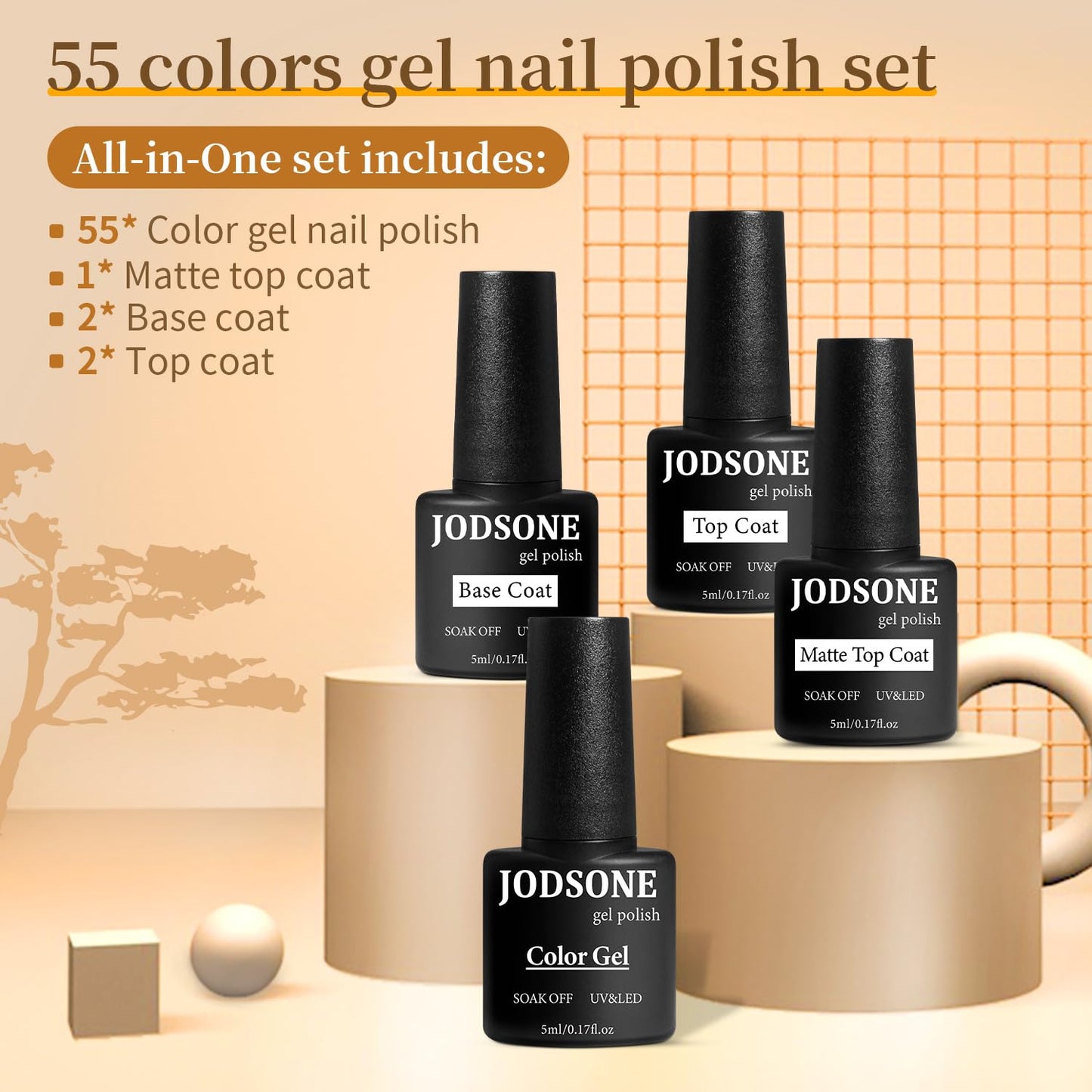 JODSONE Gel Nail Set 20+3 Colors High Shine Gorgeous Gel Polish Base Top Matte Coat Nice Gifts Show Charm