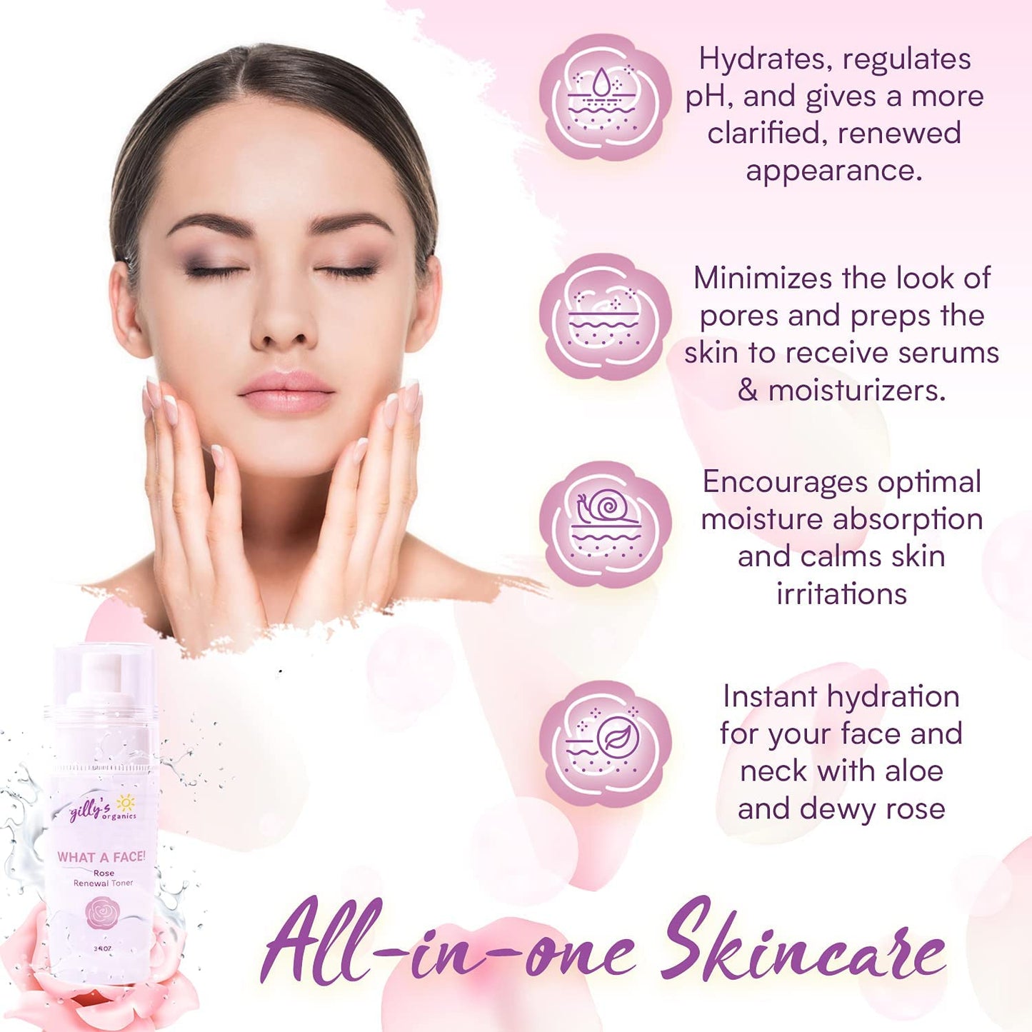Made in USA – Gilly’s Organics Natural Rose Water Facial Toner Spray with Aloe Extract – Hydrating & Calming Mist for All Skin Types – 3 fl oz