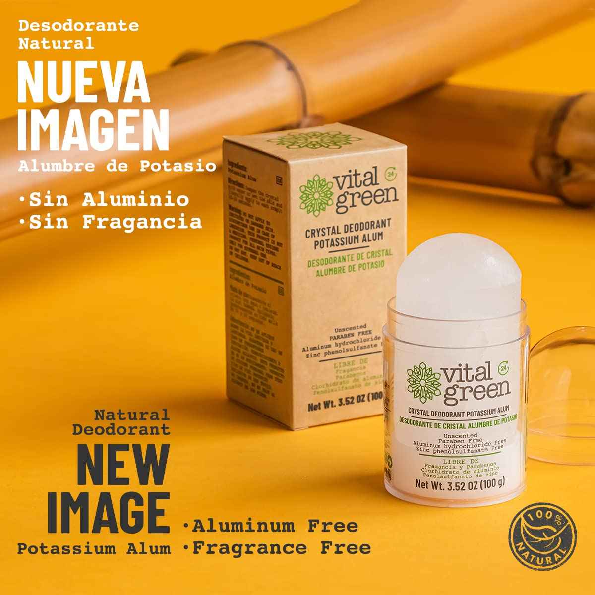 Vital Green Crystal Potassium Alum Deodorant – Unscented Mineral Deodorant For Men, Women And Athletes -3.53oz / 100 g (3 Units)