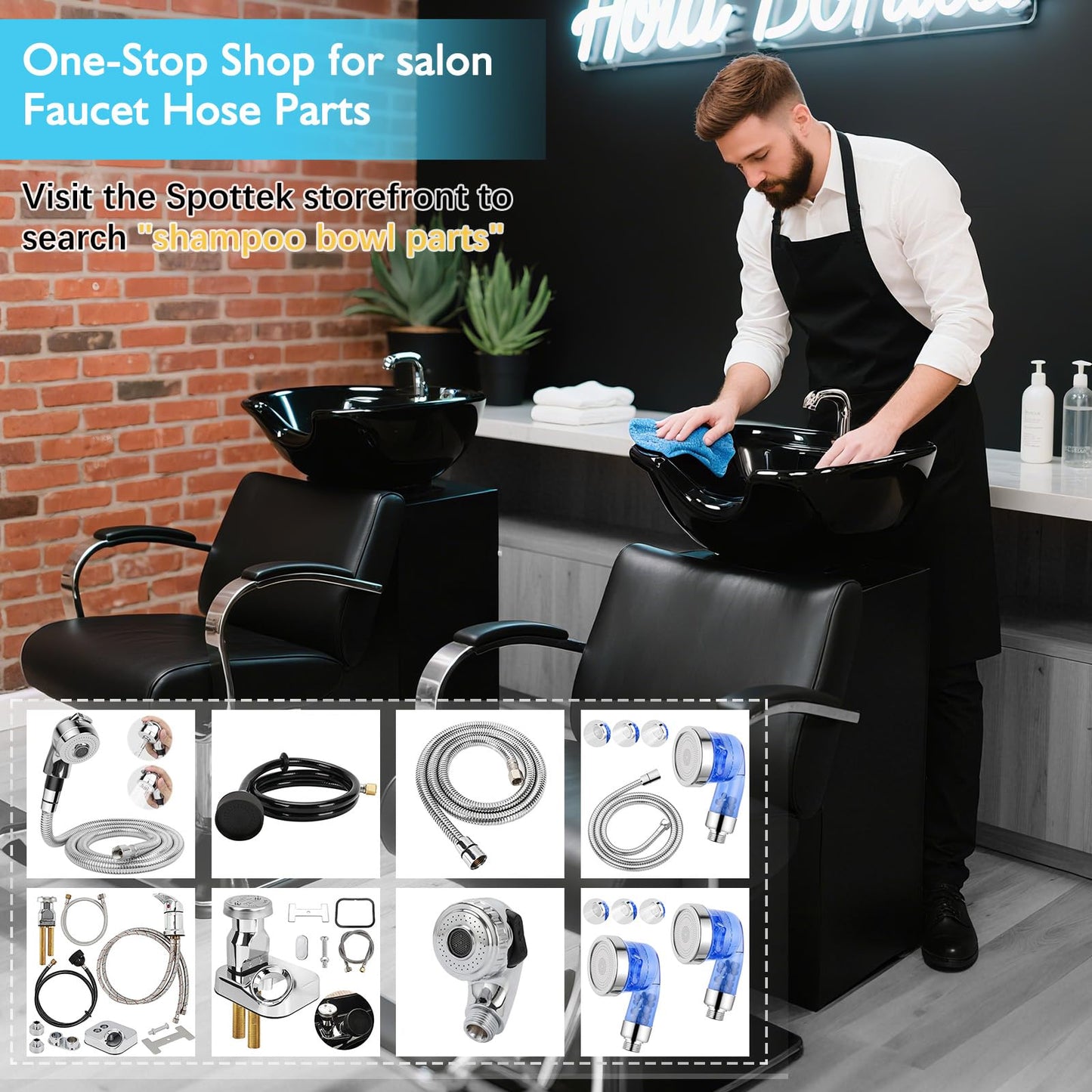 LukLoy UPC Certified Salon Shampoo Bowl Sprayer Head with Black Rubber Hose, Professional Salon Sink Replacement Part for Salon Barber Shop Spa, 1/4" Thread