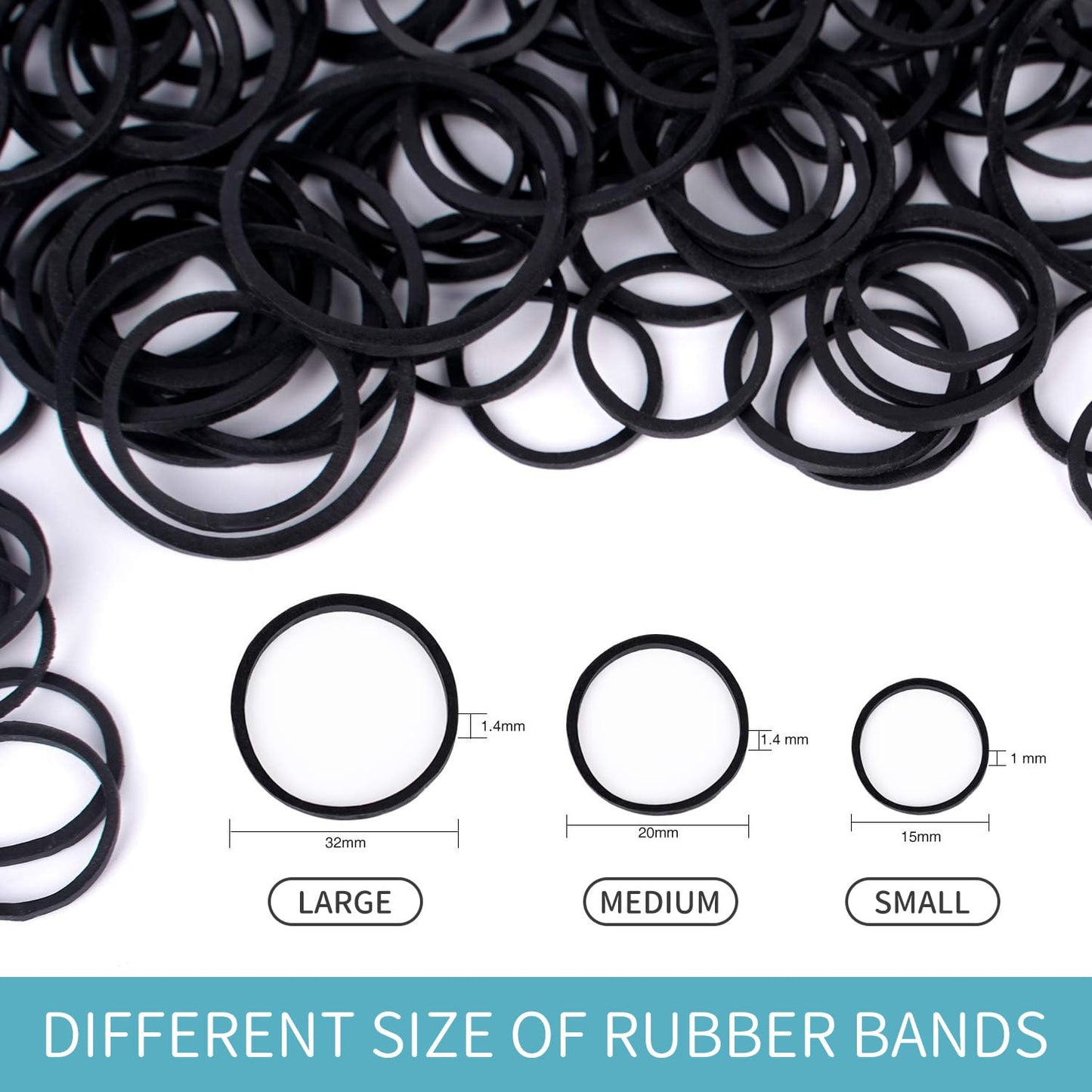 HOYOLS 3/4” Inches Black Hair Rubber Bands for Hair Ties Small Mini Elastics Bands Large Braiding Ponytail Holders for Baby Toddler Girls Kids No Damage 600pcs (M) Latex-Free