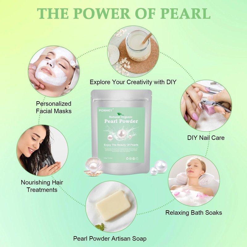 Ponhey Pearl Powder Organic, Pearl Powder for Eyes & Face, 100% Natural DIY Skincare, Deep Cleansing, Pore-Shrinking & Anti-Aging Mask 100g (3.53oz)