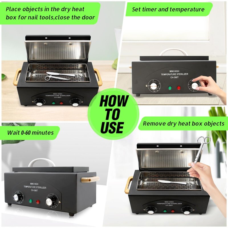 Vevitts High Temperature Metal Tool Cleaning Box, 110V 300W 1.5L with Timer Manicure Pedicure SPA Salon Barber Equipment for Sundry Beauty Hair Nail Metal Tools with Handle