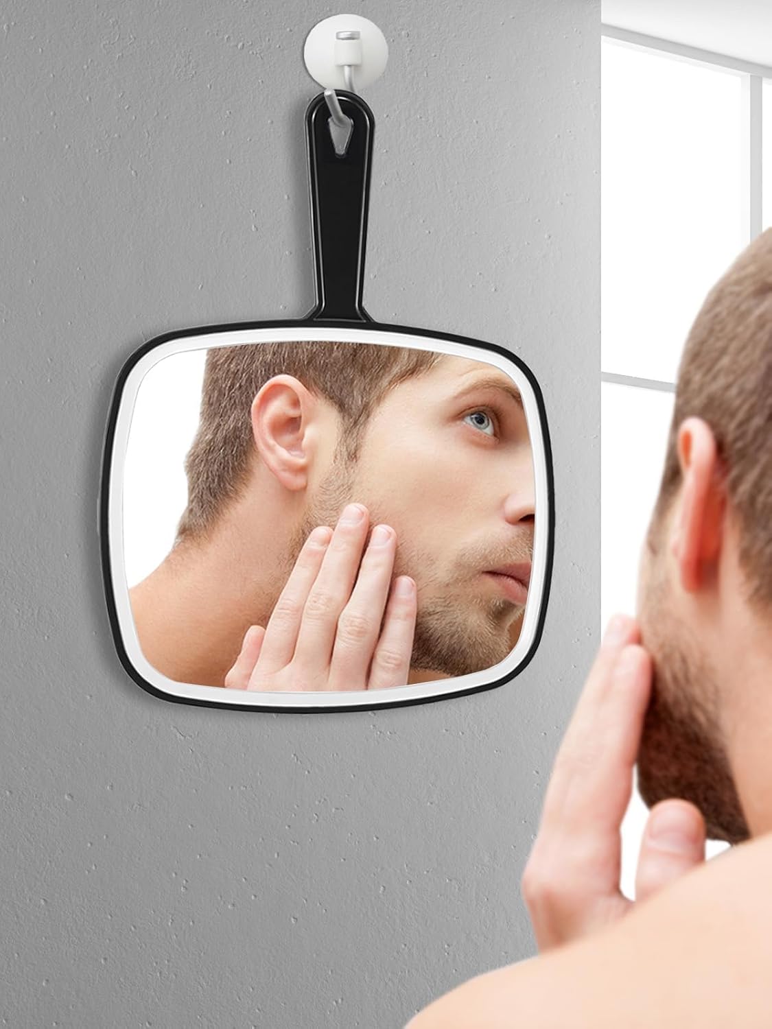 Extra Large Handheld Mirror,Hand Salon Mirror with Handle for Barbers, Hairdressing (Black,12.4" Lx 9" W)