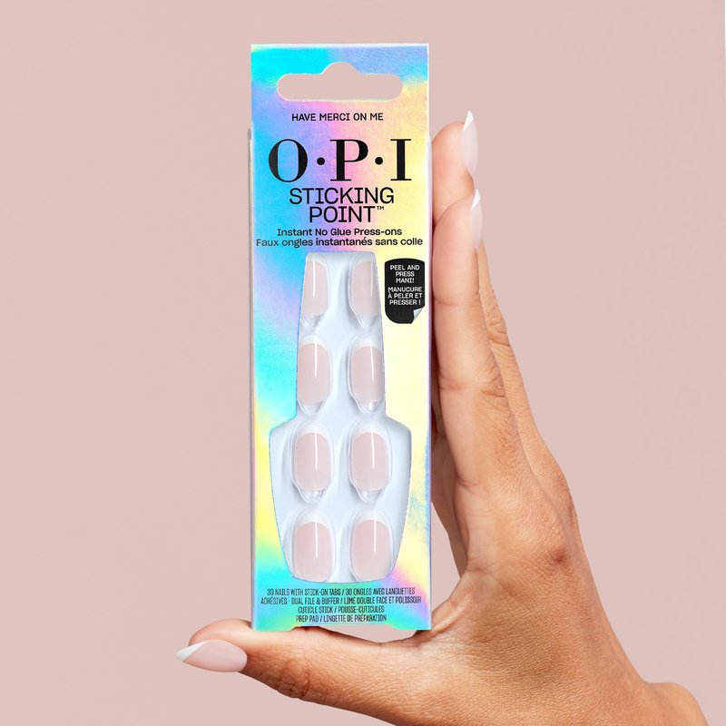OPI Sticking Point Have Merci on Me | Short Round Opaque Neutral Pink French Tip Nail Art Instant No Glue Press On Nails | 30 Count with Adhesive Tabs | Damage-Free Wear | Spring 2026