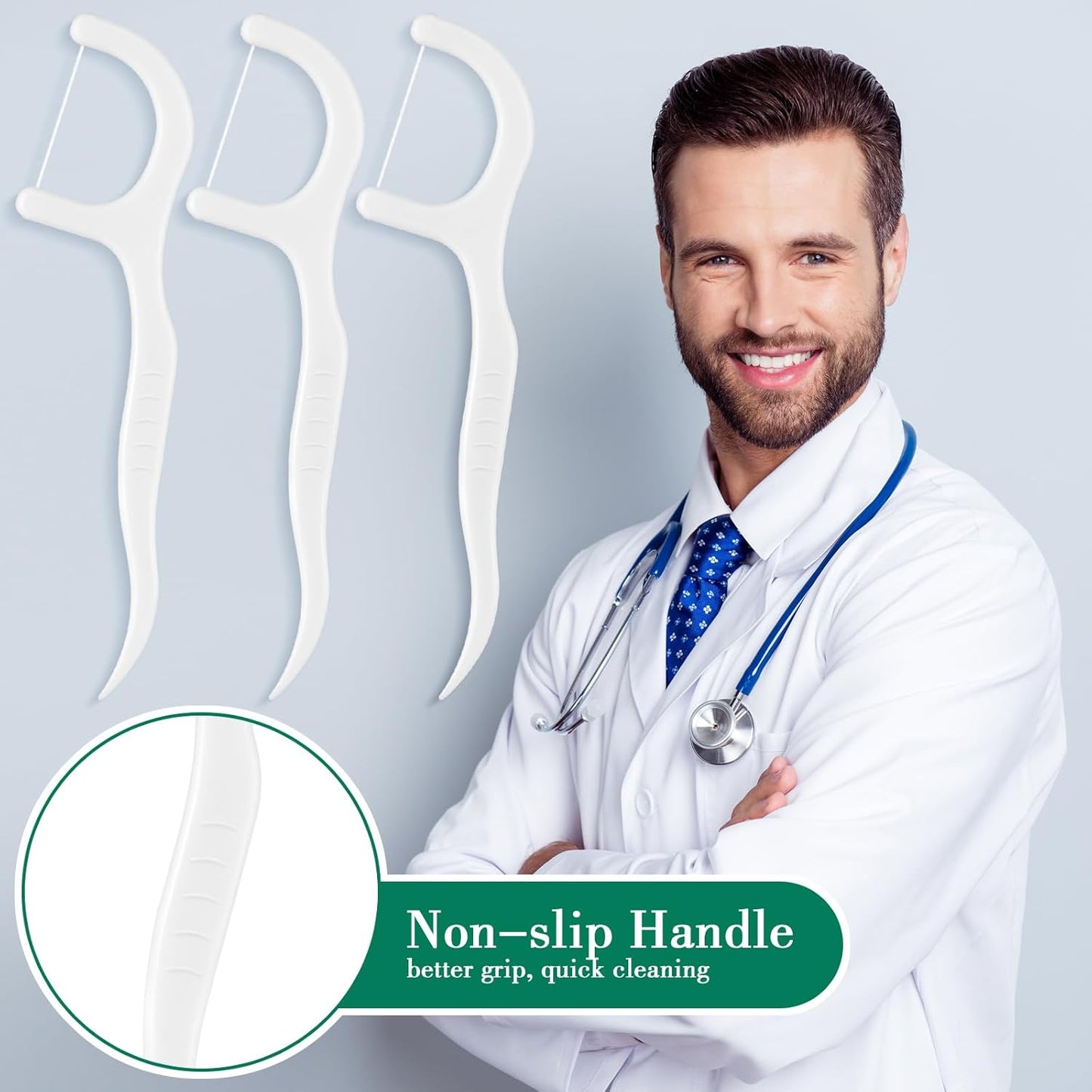 Baderke 200 Count Floss Picks Bulk Non Breakable Tooth Picks Flosser Dental Floss Sticks for Adults Teeth Cleaning Dental Flossers for Family Pack Travel(Light Green)