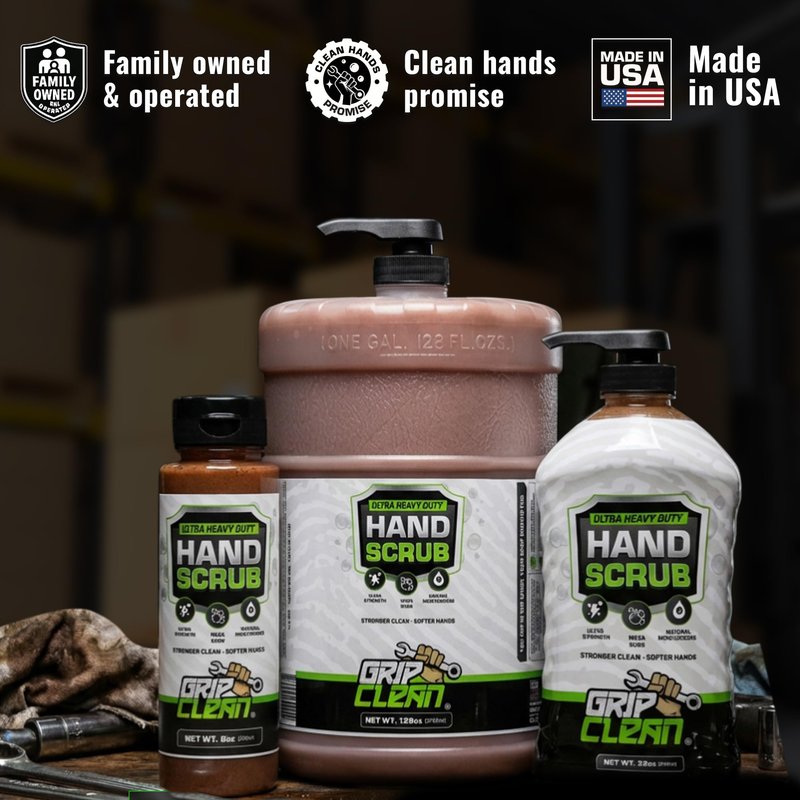 Grip Clean Heavy Duty Hand Cleaner for Mechanics β Natural Pumice & Clay-Infused Technology Removes Grease, Oil & Grime β Moisturizing Liquid Hand Soap for Shop, Garage & Industrial Use β 32oz