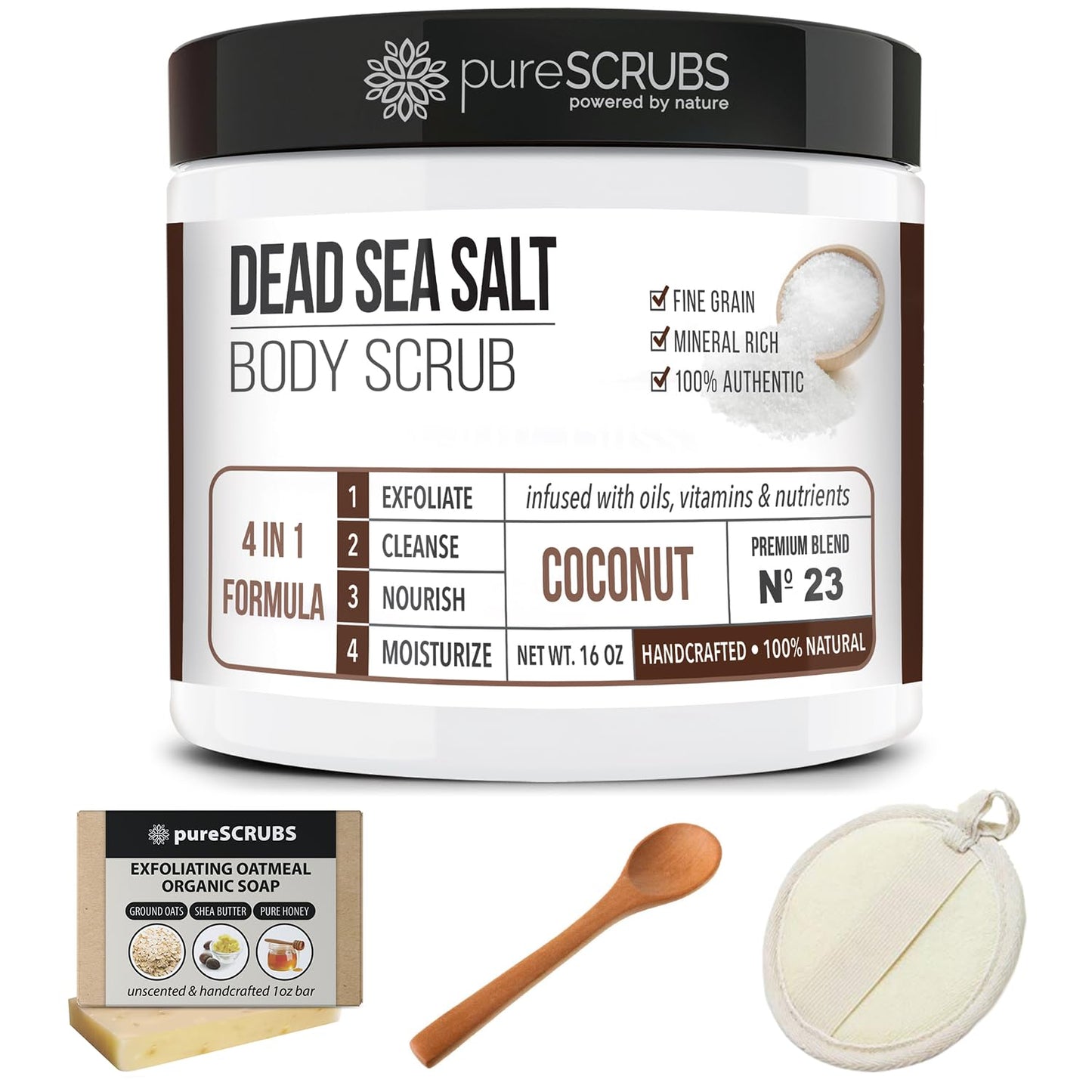 pureSCRUBS Premium Coconut Body Scrub Set, Exfoliating Dead Sea Salt Scrub