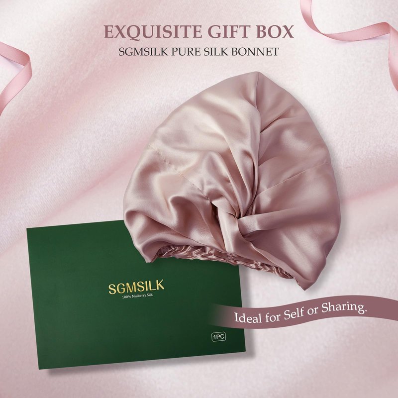 SGMSILK Silk Bonnet for Sleeping Women, 100% Mulberry Silk Sleep Cap with Elastic Band, Real Mulberry Shower Cap on Both Sides, Rose Pink